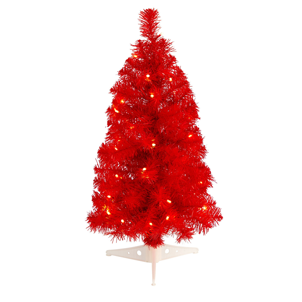 2' Red Artificial Christmas Tree with 35 LED Lights and 72 by Nearly Natural
