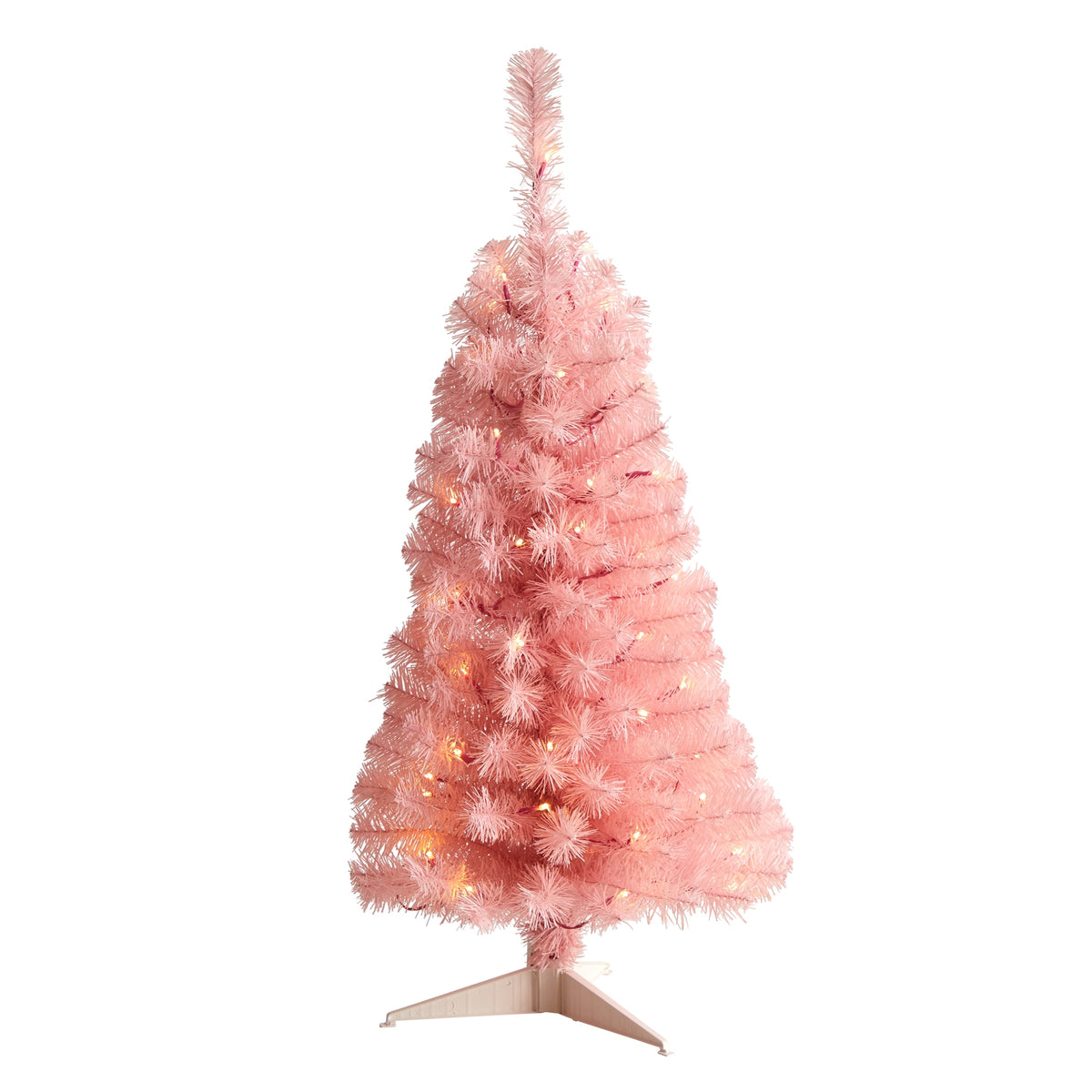 3' Pink Artificial Christmas Tree with 50 LED Lights and 118 by Nearly Natural