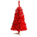 3' Red Artificial Christmas Tree with 50 LED Lights and 118 by Nearly Natural