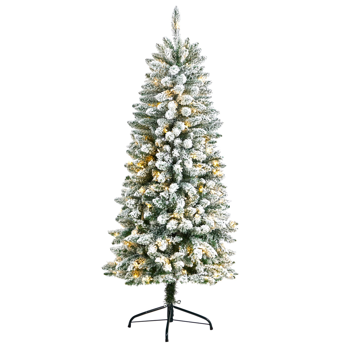 5' Flocked Slim Montreal Xmas Tree with 491 Tips and 150 LED by Nearly Natural