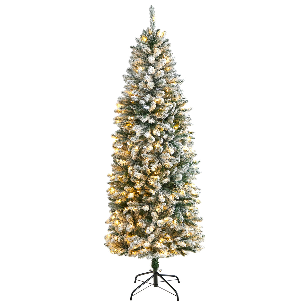 6' Flocked Slim Montreal Xmas Tree with 743 Tips and 250 LED by Nearly Natural