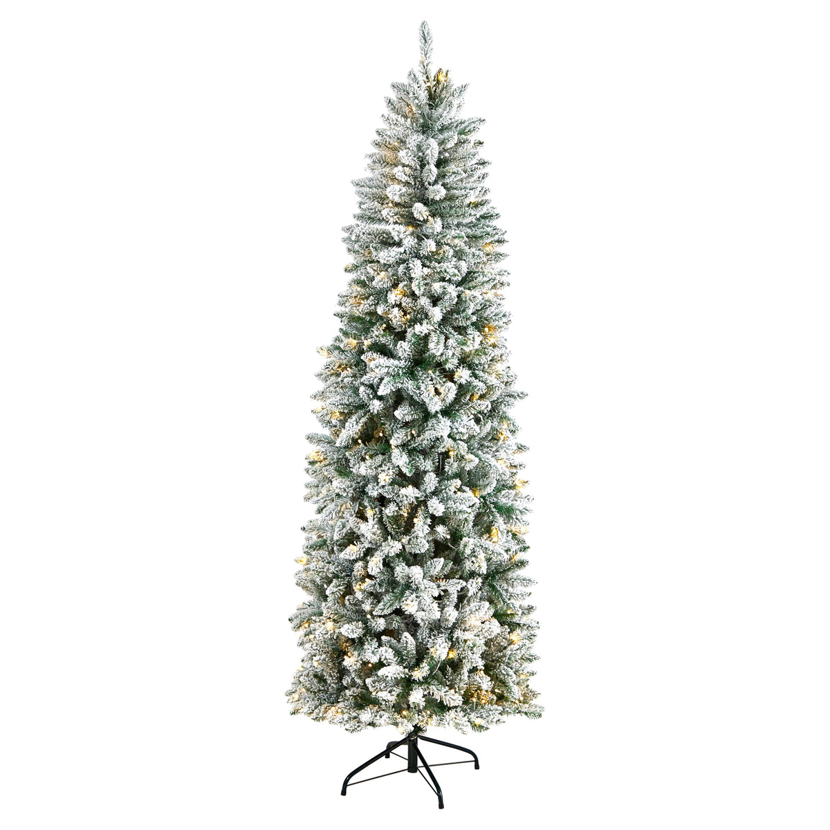 7' Flocked Slim Montreal Xmas Tree with 995 Tips and 300 LED by Nearly Natural