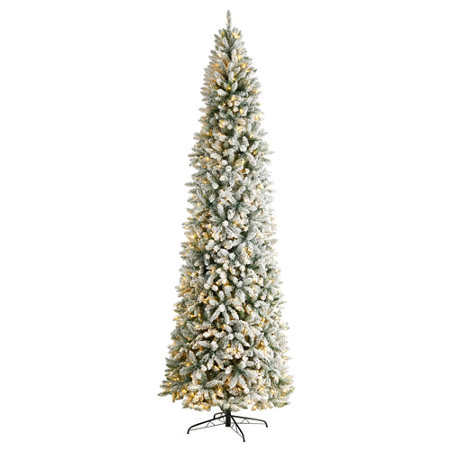 10' Slim Flcked Montreal Xmas Tree w/2420 Tips and 800 LEDs by Nearly Natural
