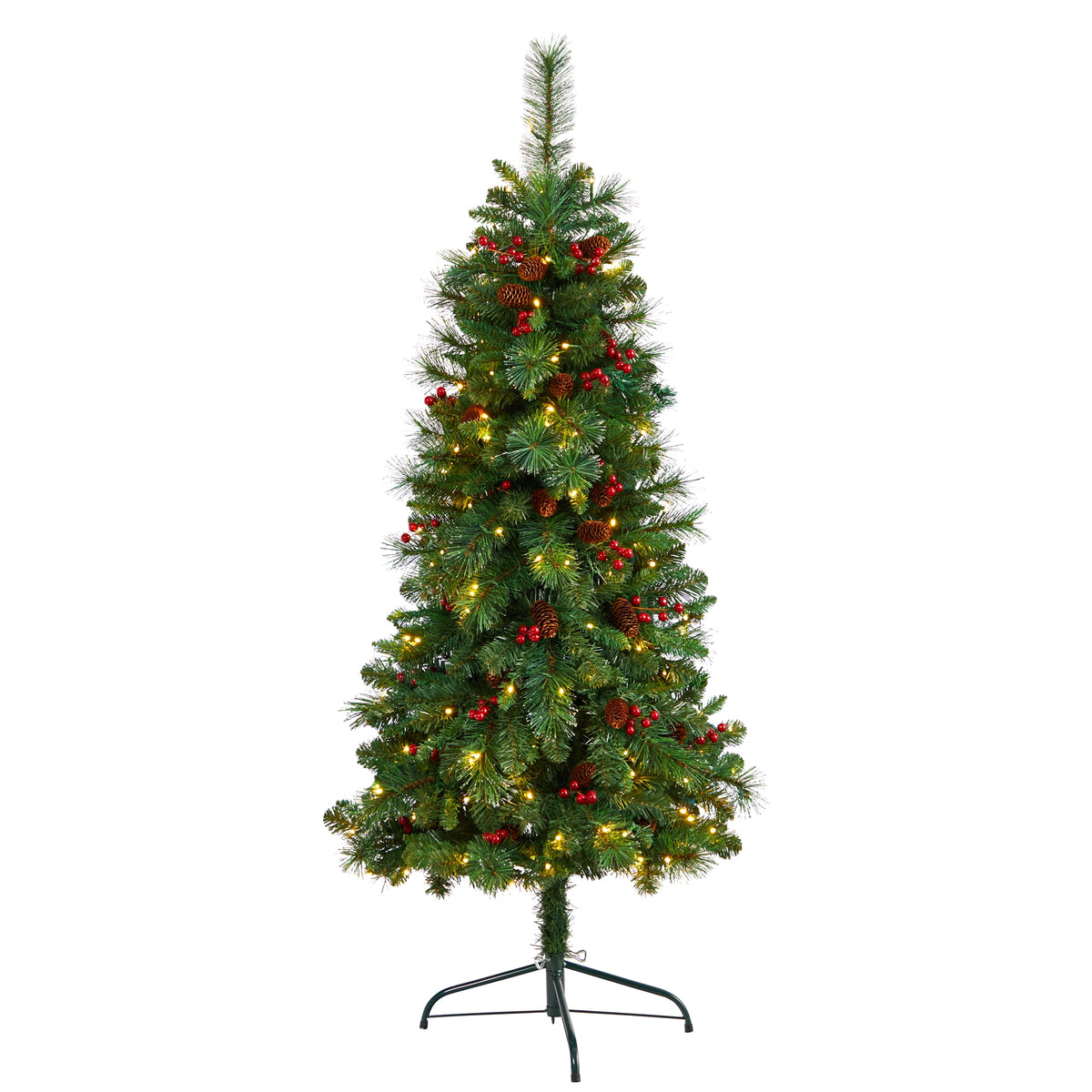 5' Flat Back Montreal Pine Xmas Tree w/223 Tips and 110 LEDs by Nearly Natural