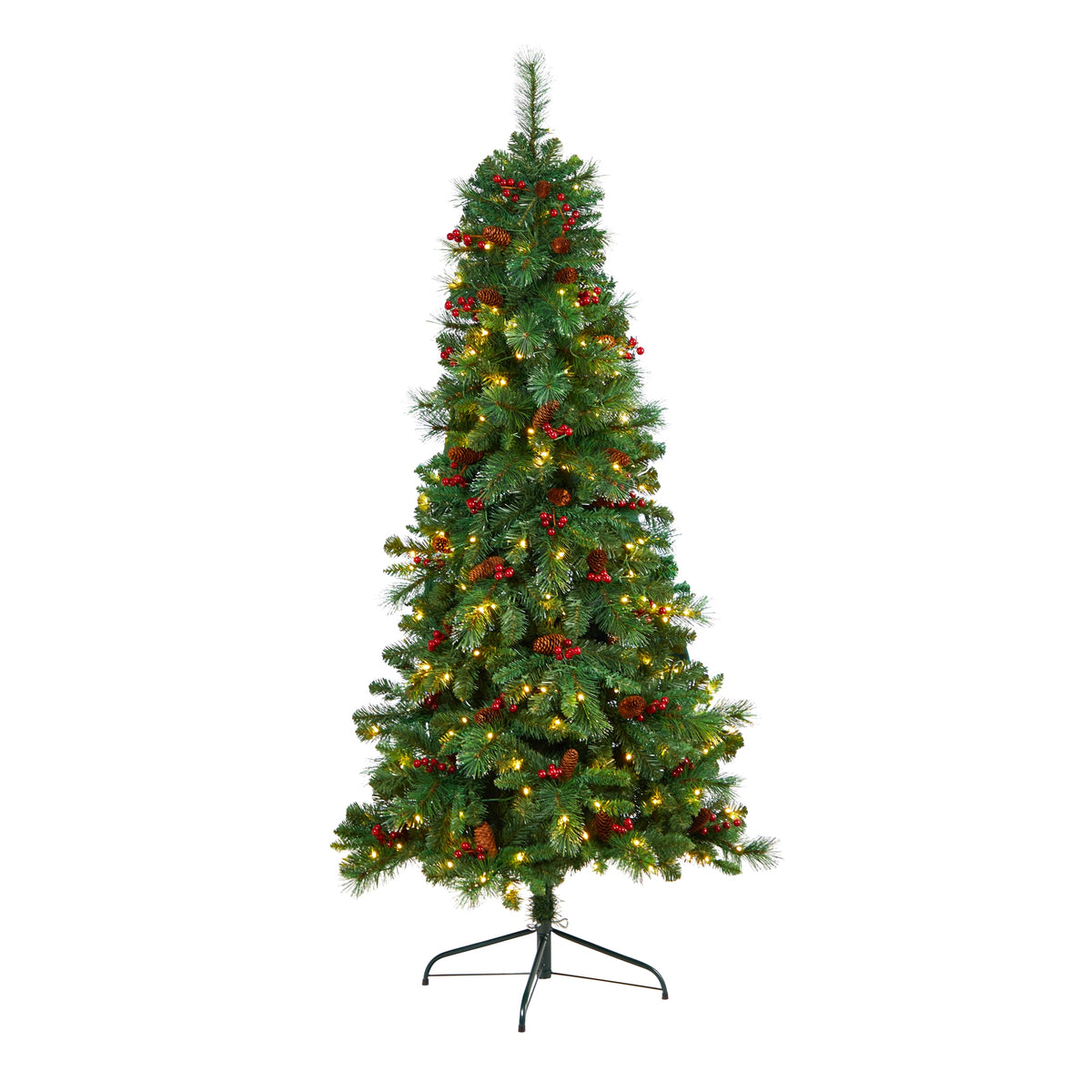 6' Flat Back Montreal Pine Xmas Tree w/359 Tips and 150 LEDs by Nearly Natural