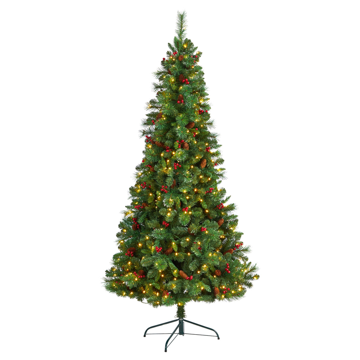 7' Flat Back Montreal Pine Xmas Tree w/527 Tips and 210 LEDs by Nearly Natural