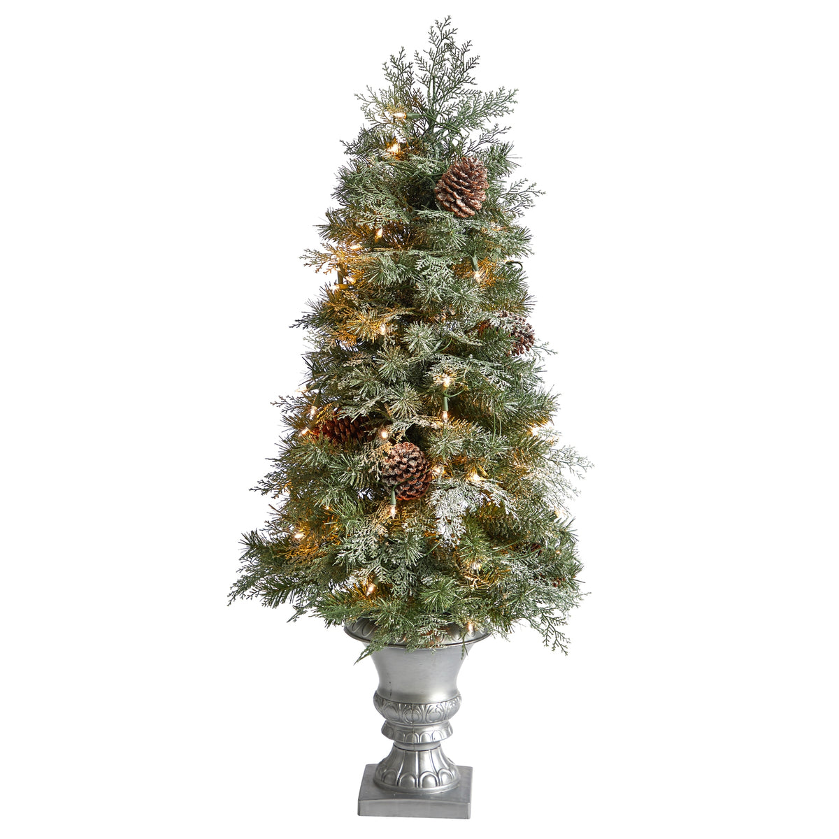 4' English Pine Xmas Tree in Urn with 413 Tips and 100 LEDs by Nearly Natural
