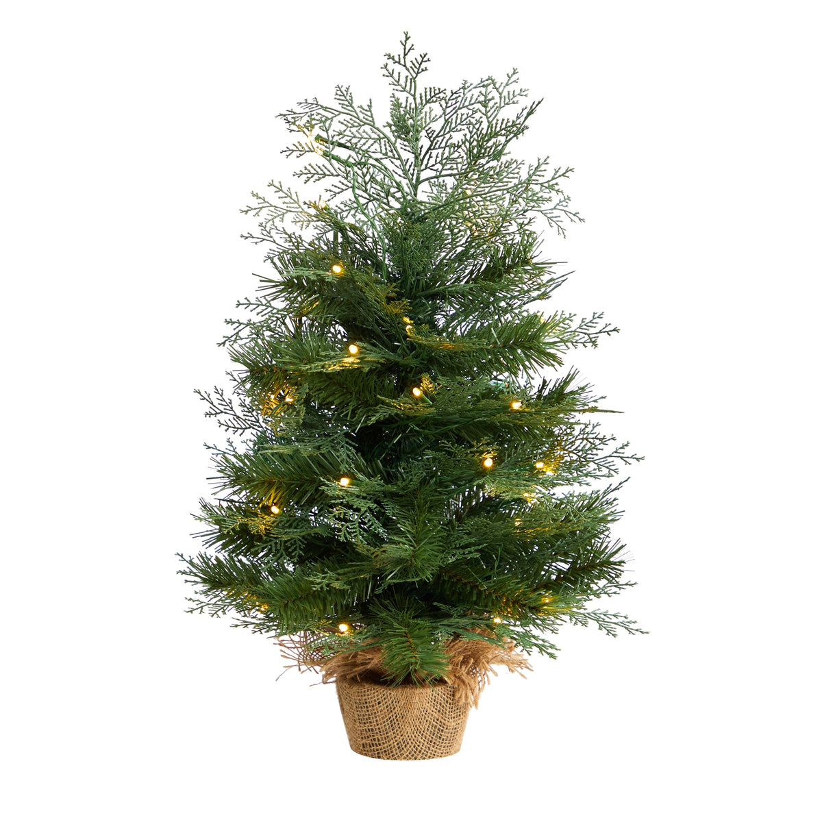 2' Christmas Tree in Burlap Base with 35  LED Lights by Nearly Natural