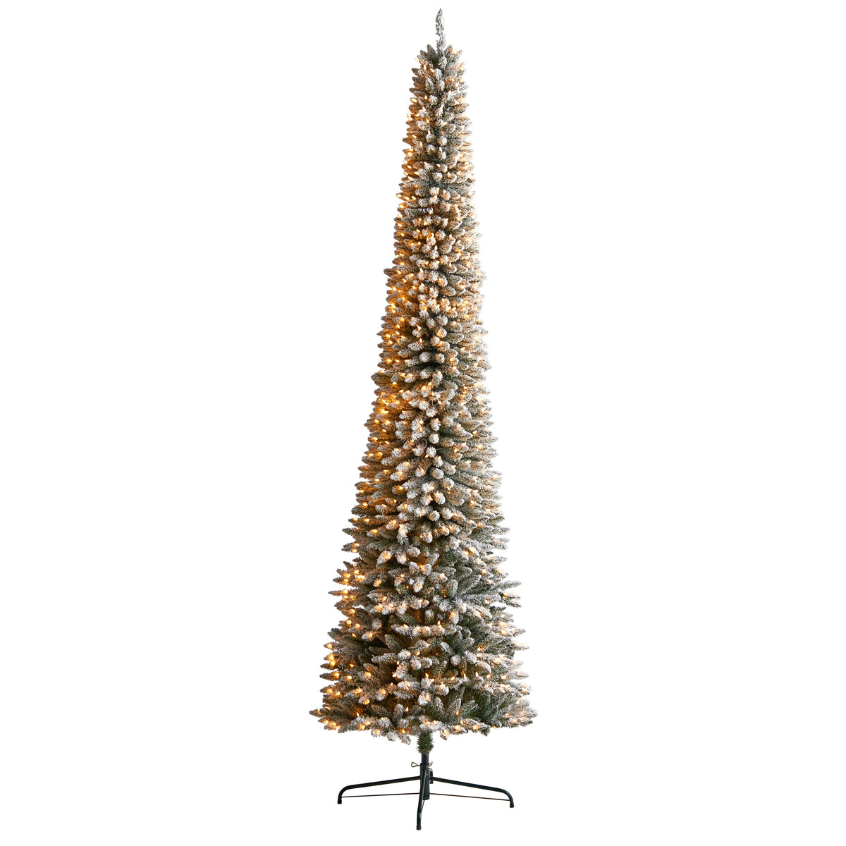 11' Flocked Pencil Artificial Christmas Tree with 850 Lights by Nearly Natural