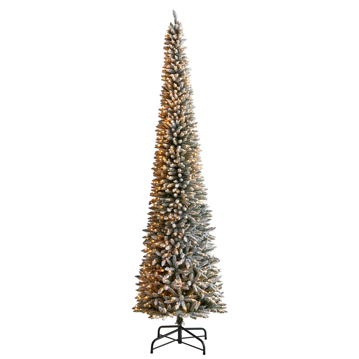 12' Flocked Pencil Artificial Christmas Tree with 1000 Light by Nearly Natural