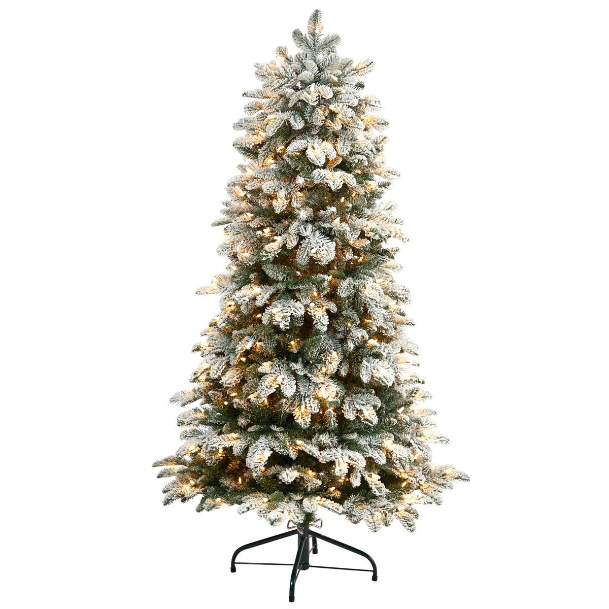 5' Flocked North Carolina Fir Christmas Tree w/350 LEDs by Nearly Natural