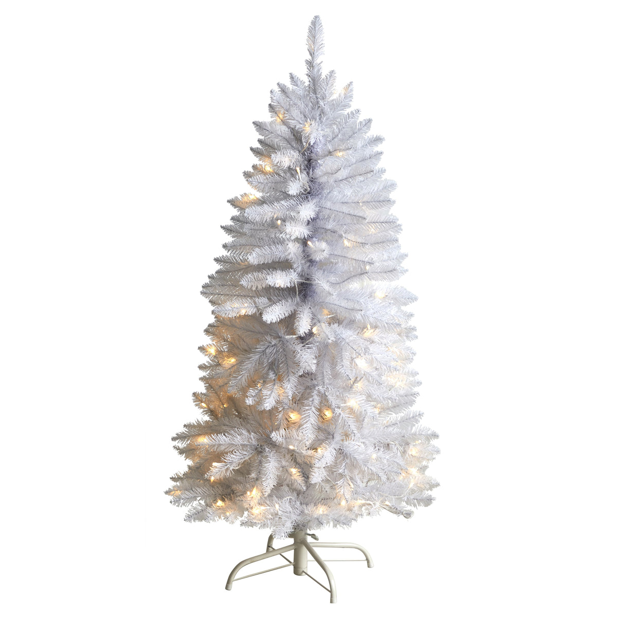4' Slim White Christmas Tree with 100 Lights and 293 Tips by Nearly Natural