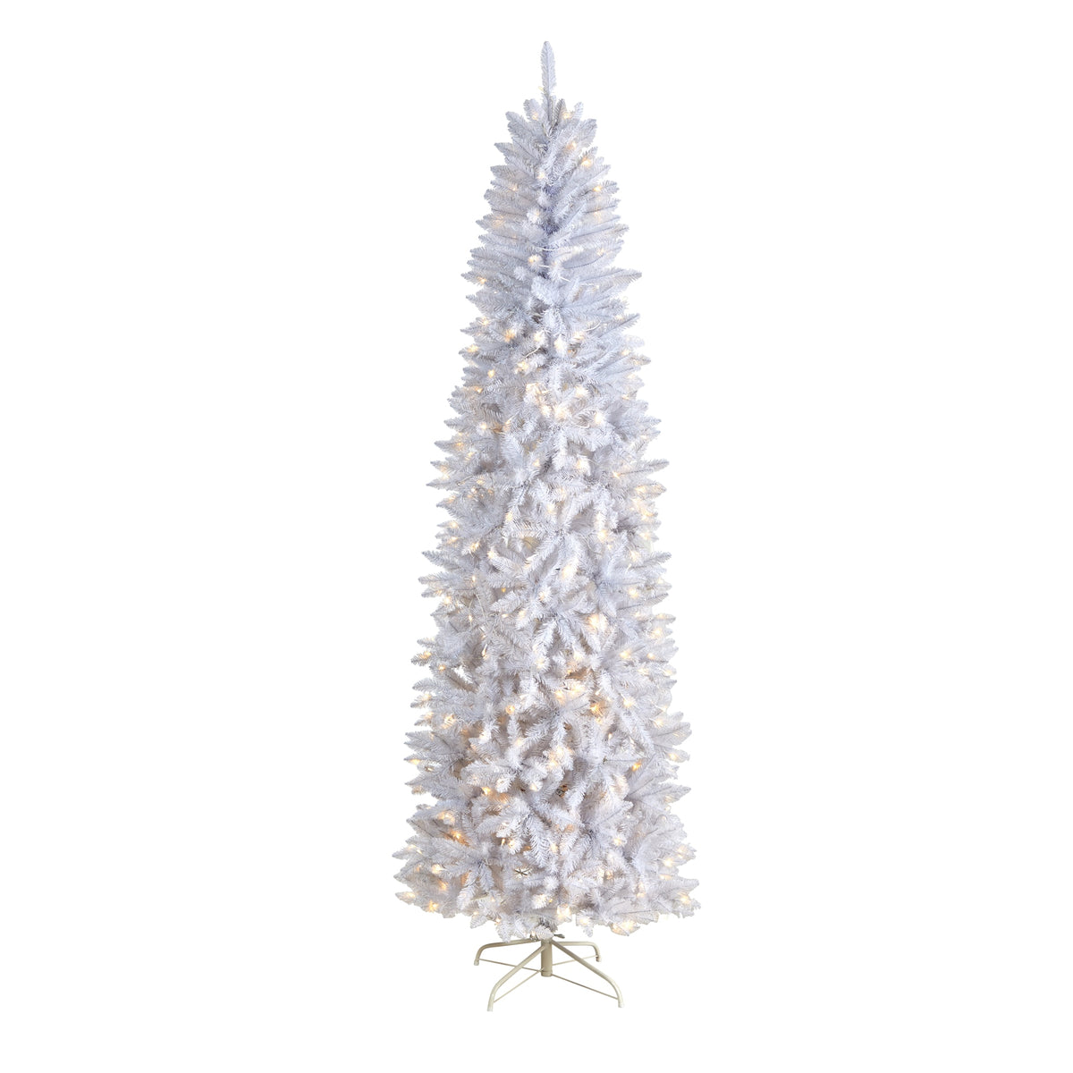 8' Slim White Christmas Tree with 400 Lights and 1348 Tips by Nearly Natural