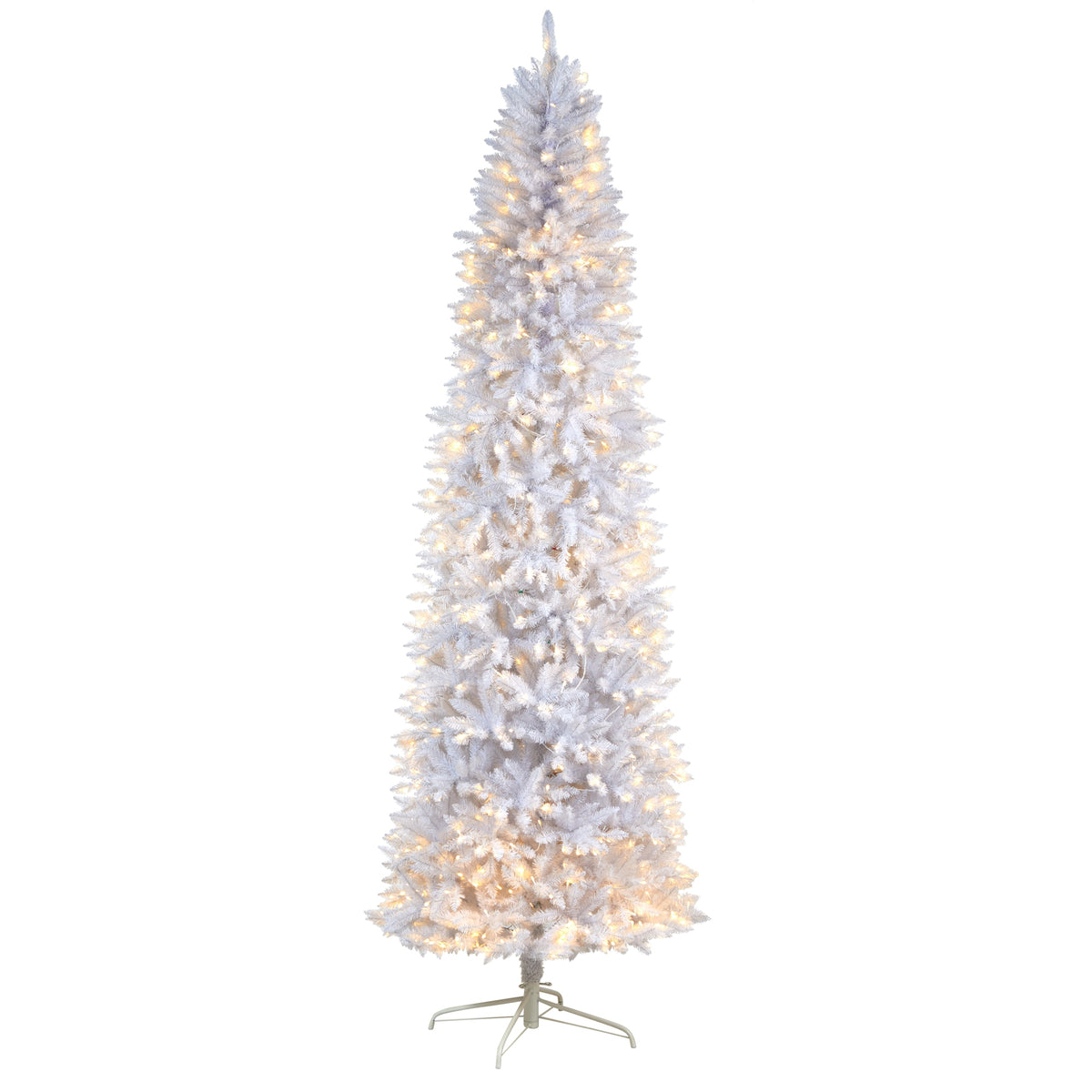 9' Slim White Christmas Tree with 600 Lights and 1860 Tips by Nearly Natural