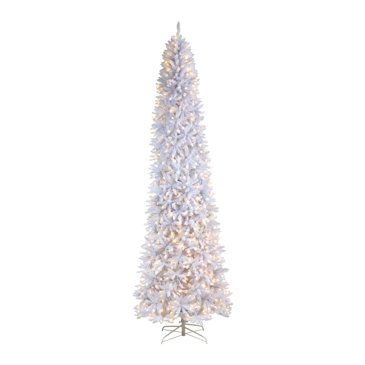 11' Slim White Christmas Tree with 950 Lights and 2836 Tips by Nearly Natural