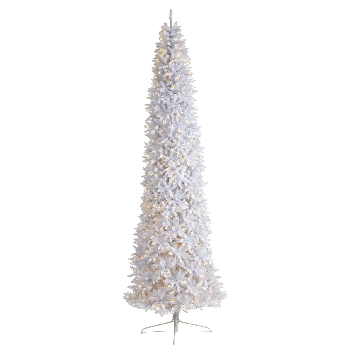 12' Slim White Christmas Tree with 1100 Lights and 3235 Tips by Nearly Natural