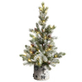 24" Flocked Christmas Tree in Decorative Planter with 30 LED by Nearly Natural