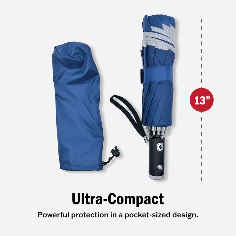 41" Reverse Folding Windproof Pocket Umbrella With LED Flashlight