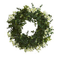 18" Eucalyptus and Dancing Daisy Wreath with Twig Base by Nearly Natural