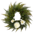 23" Assorted Fern and Chrysanthemum Artificial Wreath by Nearly Natural in Cream