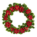 21" Poinsettia and Variegated Holly Christmas Wreath by Nearly Natural in Red