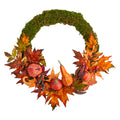 20" Autumn Pumpkin Gourd and Fall Maple Leaf  Wreath by Nearly Natural