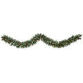 9' Frosted Swiss Pine Garland with 50 Clear LEDs and Berries by Nearly Natural