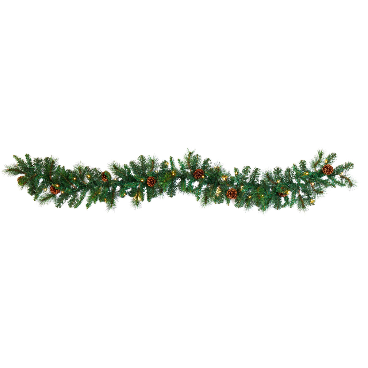 6' Mixed Pine and Pinecone Garland with 35 Clear LED Lights by Nearly Natural