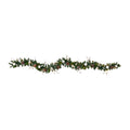 9' Ornament and Pinecone Xmas Garland w/50 Clear LED Lights by Nearly Natural