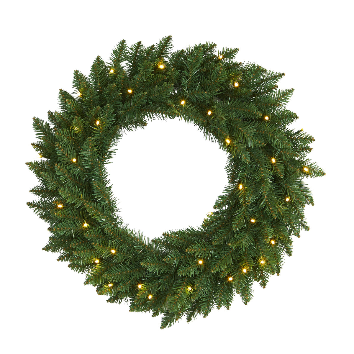 24" Green Pine Christmas Wreath with 35 Clear LED Lights by Nearly Natural