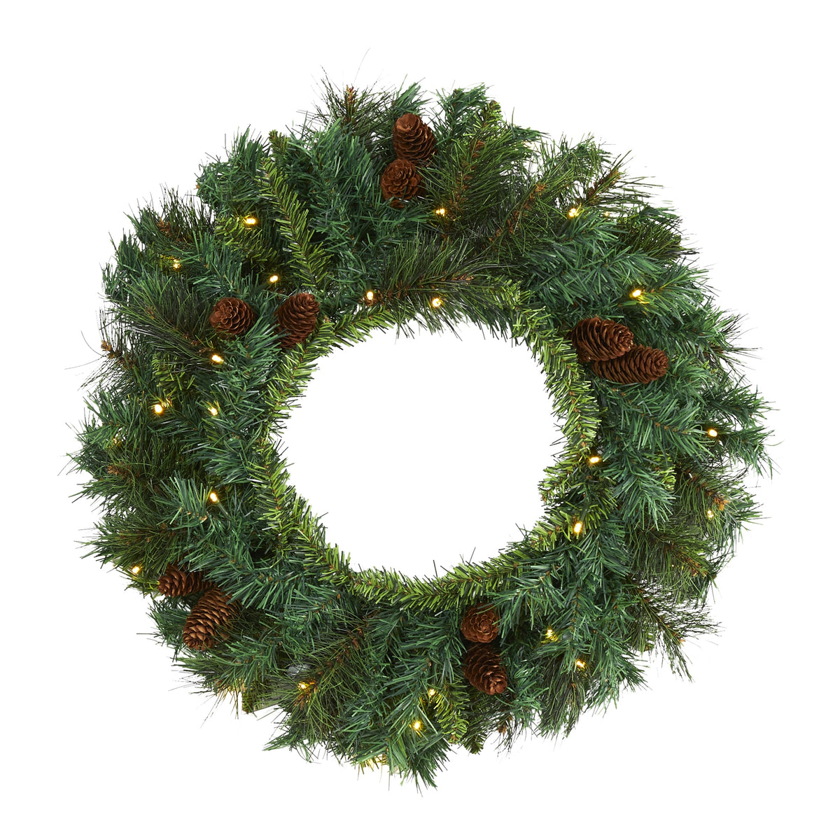 20" Mixed Pine and Pinecone Xmas Wreath w/35 Clear LEDs by Nearly Natural