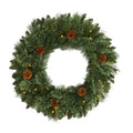 24" White Mountain Pine Xmas Wreath w/35 LEDs and Pinecones by Nearly Natural