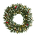 24" Frosted Swiss Pine Wreath w/35 LEDs and Berries by Nearly Natural