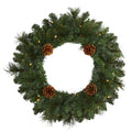 20" Pine Christmas Wreath with 35 LED Lights and Pinecones by Nearly Natural