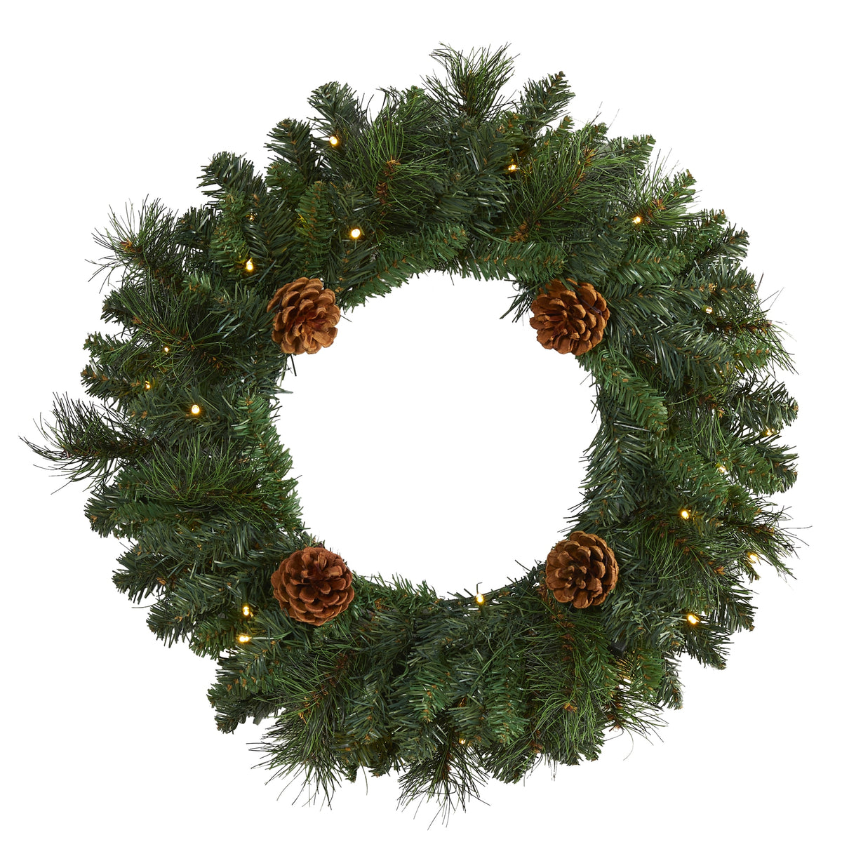 20" Pine Christmas Wreath with 35 LED Lights and Pinecones by Nearly Natural
