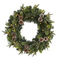 24" Snowed Pinecone Xmas Wreath with 35 Clear LED Lights by Nearly Natural