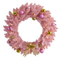 24" Pink Christmas Wreath with 35 LED Lights and Ornaments by Nearly Natural