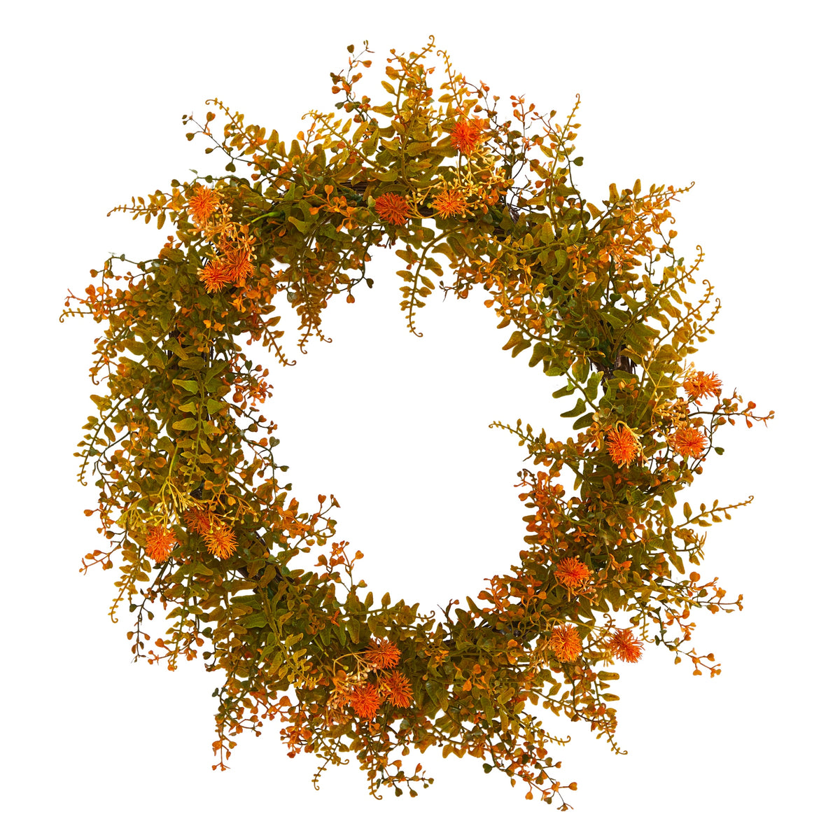 21" Autumn Fern Artificial Wreath by Nearly Natural