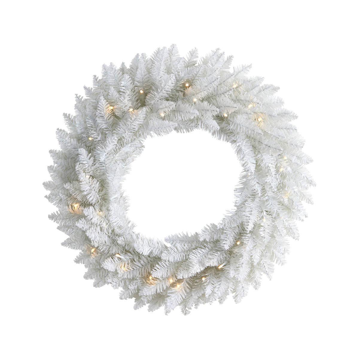 24" White Wreath with 35 LED Lights by Nearly Natural