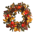 26" Persimmon and Pinecones Artificial Fall Wreath by Nearly Natural