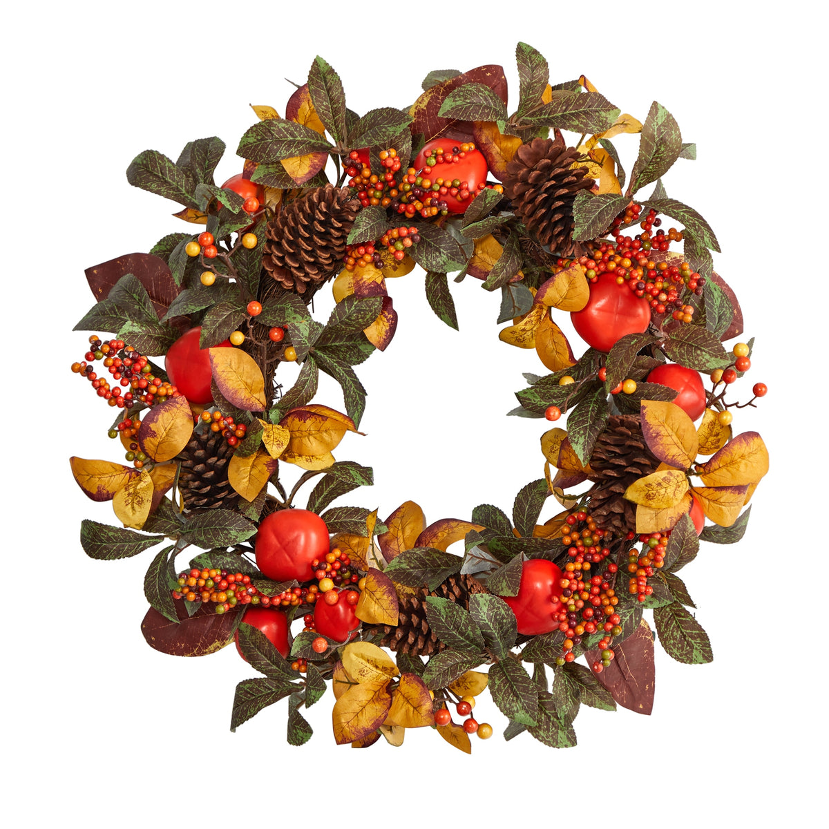 26" Persimmon and Pinecones Artificial Fall Wreath by Nearly Natural