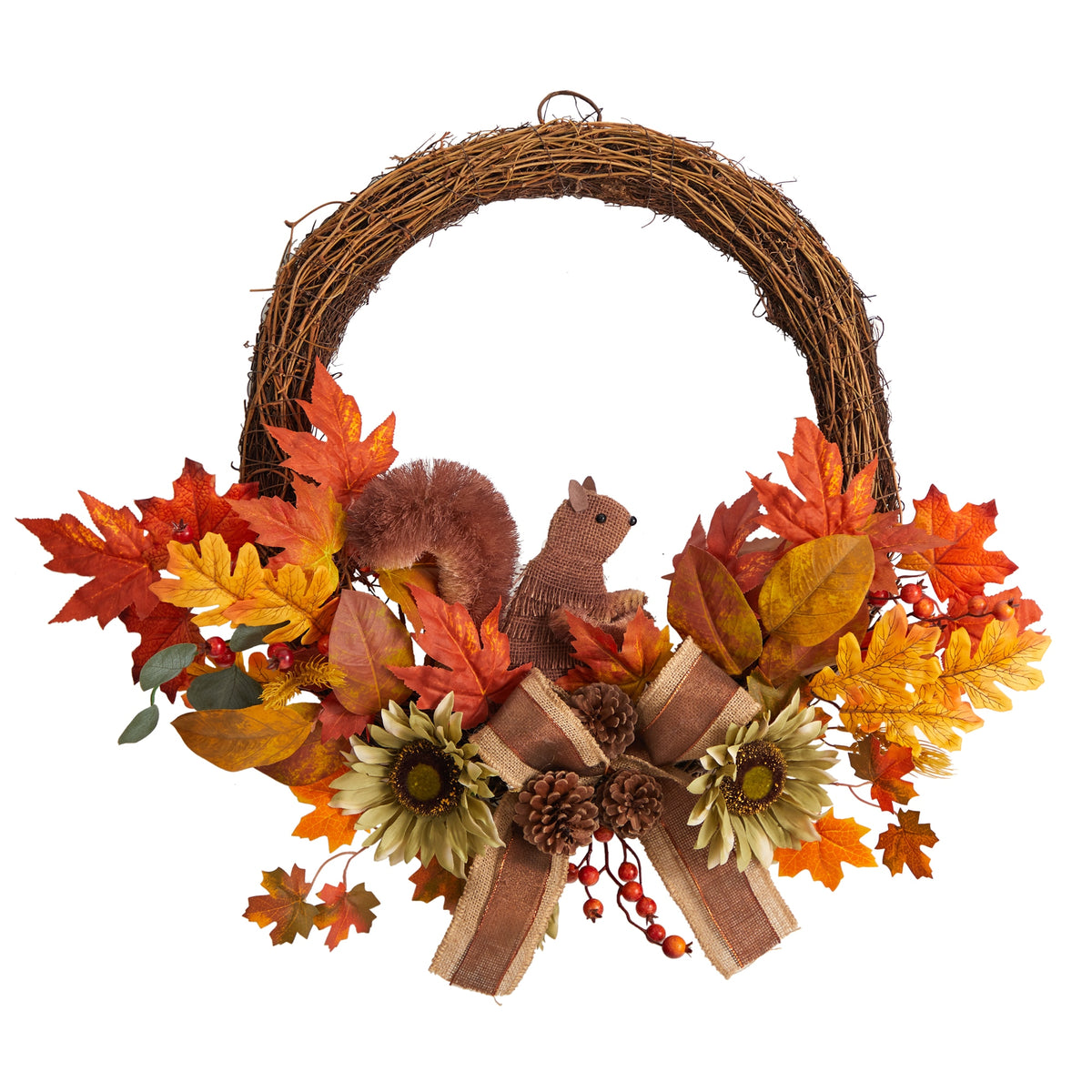26" Fall Harvest Autumn Wreath with Twig Base and Bunny by Nearly Natural