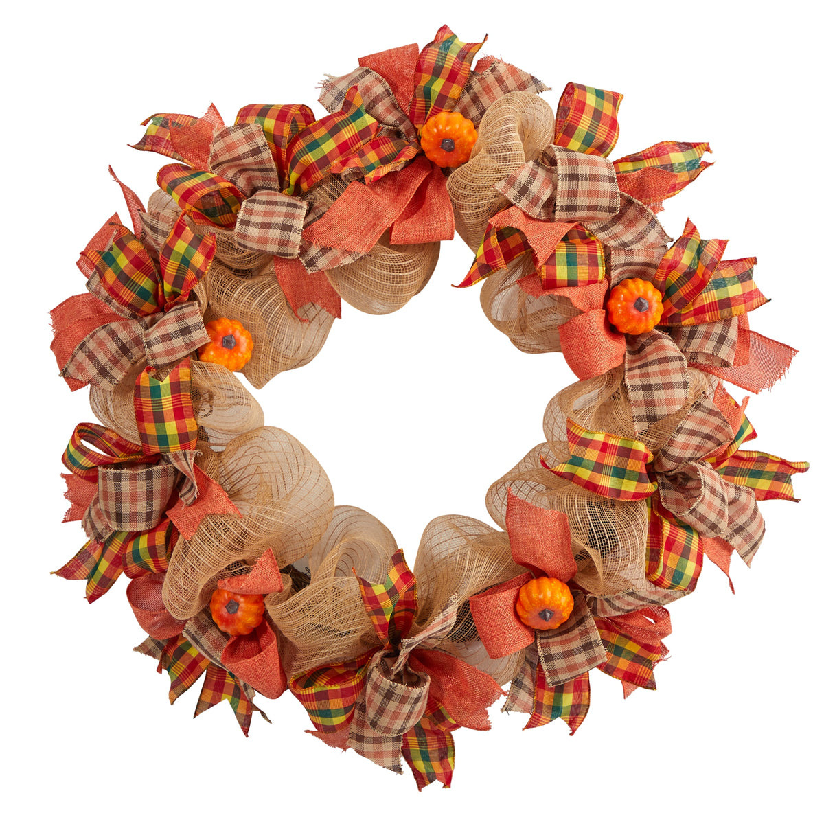 30" Halloween Pumpkin with Decorative Bows Artificial Wreath by Nearly Natural