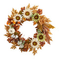 30" Sunflower, White Pumpkin and Berries Fall Wreath by Nearly Natural