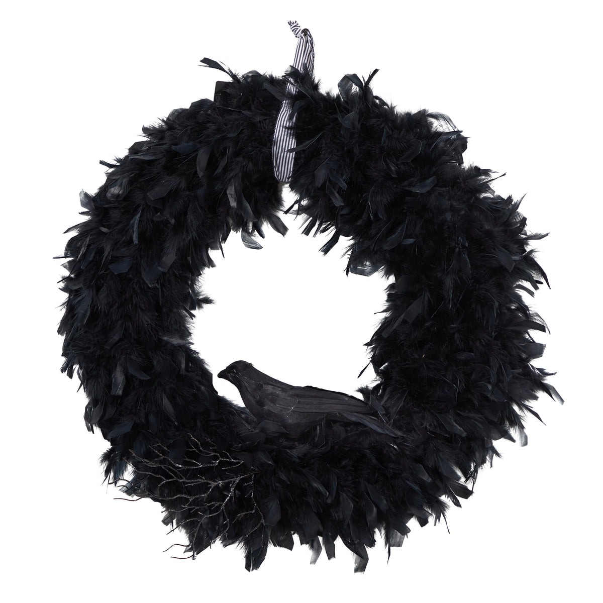 30" Halloween Raven Feather Wreath by Nearly Natural