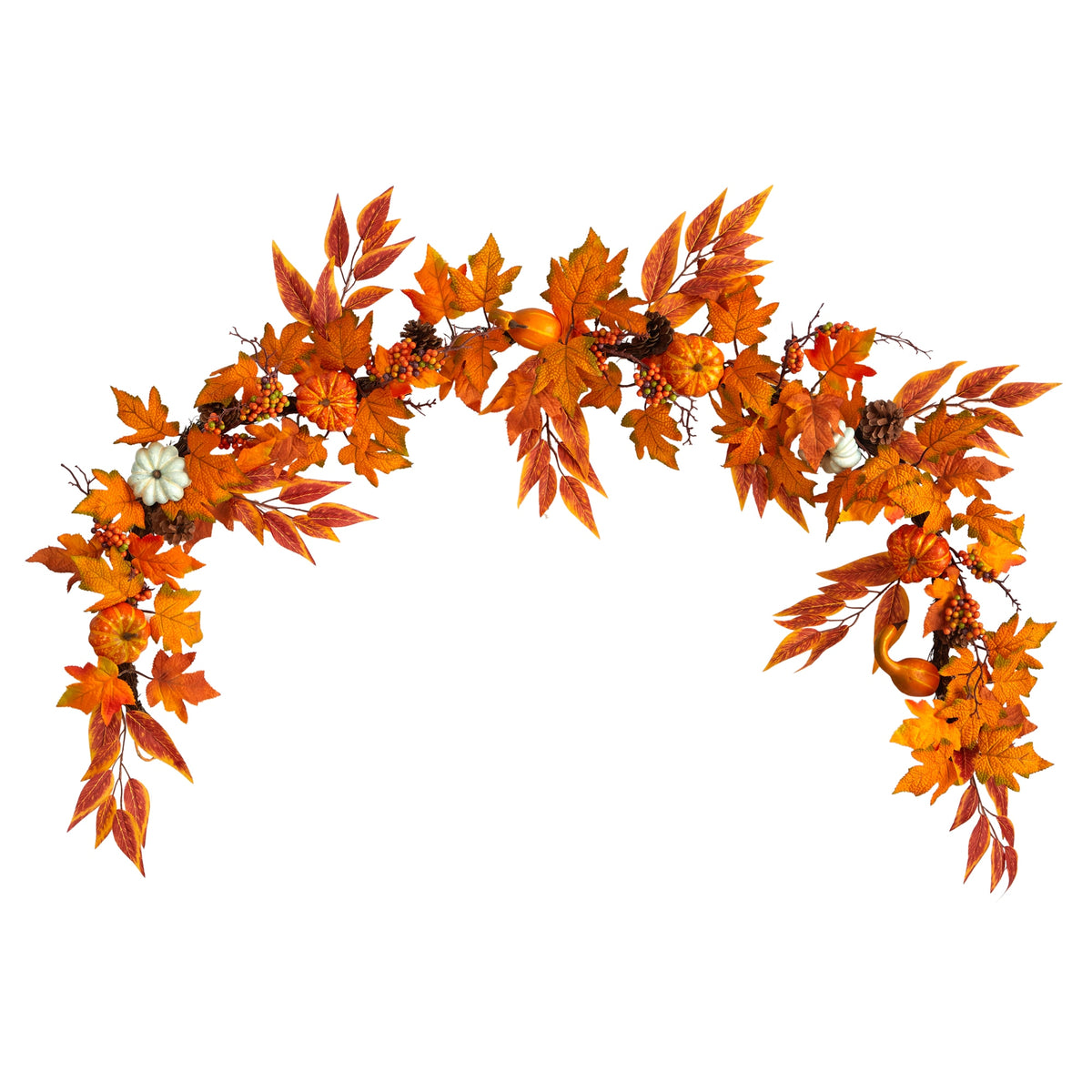 6' Maple Leave, Pumpkin and Pinecone Artificial Garland by Nearly Natural