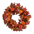 24" Maple Leaves, Pumpkin, Pinecone and Berries Wreath by Nearly Natural