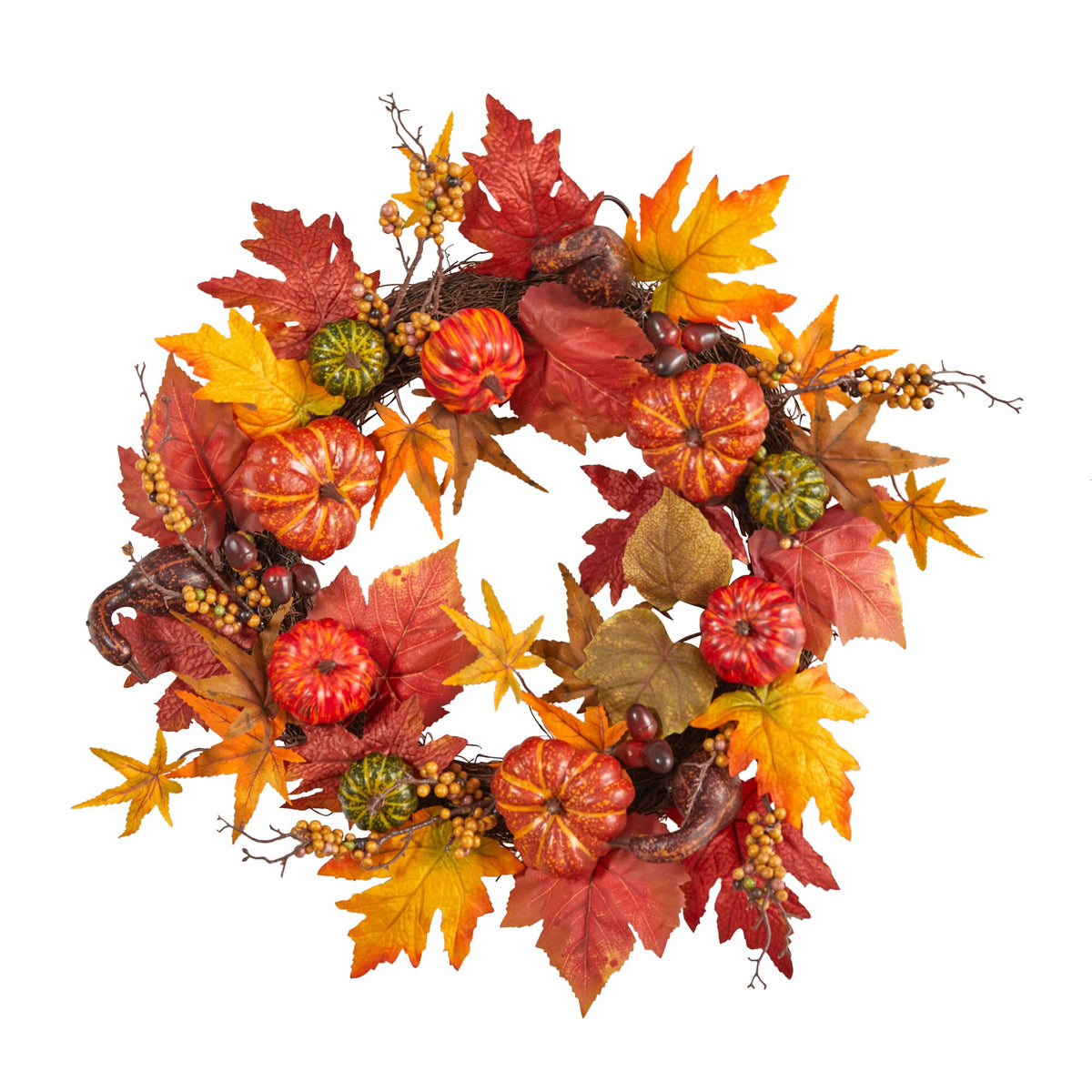 24" Autumn Pumpkin and Berries Artificial Fall Wreath by Nearly Natural