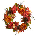 25" Fall Ranunculus Hydrangea and Berries Autumn Wreath by Nearly Natural