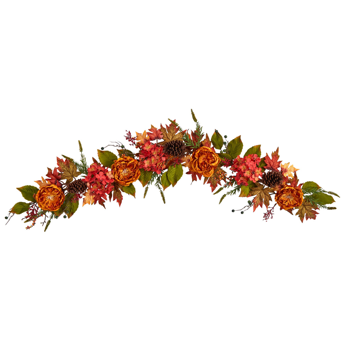 6' Fall Ranunculus Hydrangea and Berries Artificial Garland by Nearly Natural